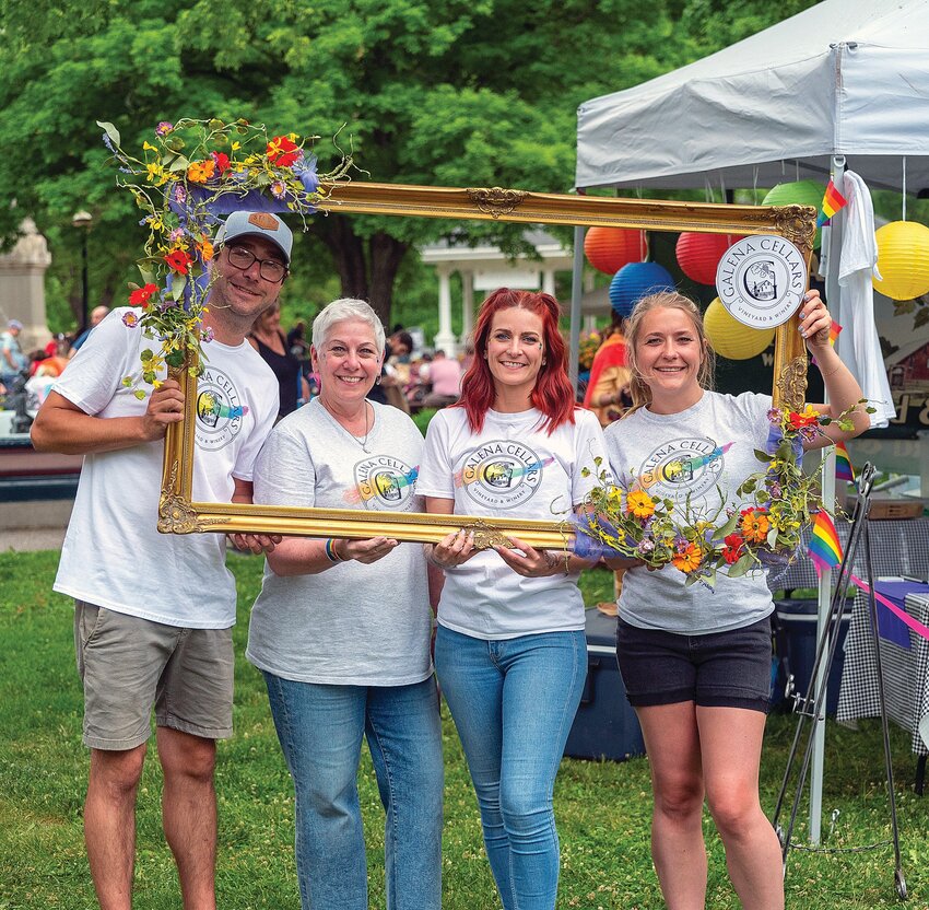 Galena Cellars hosted a booth during the Galena Pride celebration featuring wine, sangria, beer, water and a large assortment of sandwiches and snacks. Galena Cellars employees Eric White, Ellen Schlaman, Krista Rivera and Britt White happily served a large number of attendees.