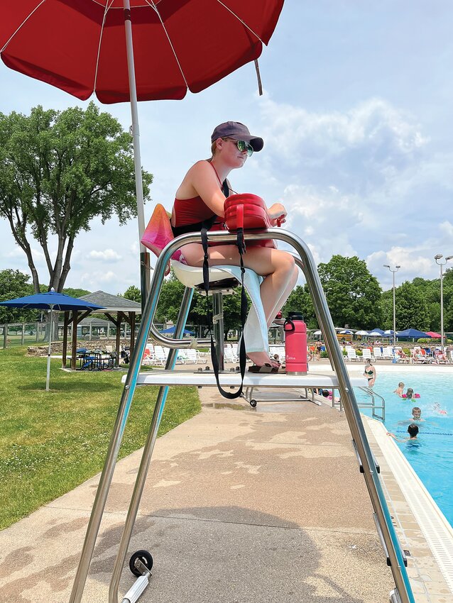 Lifeguard Adison Leitzinger watches over those swimming at the pool.