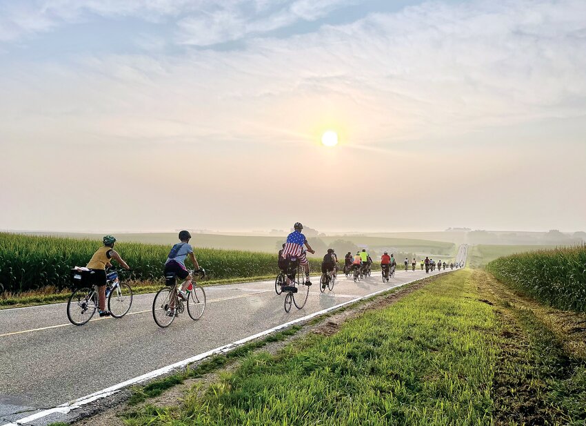 Thousands of cyclists, including some from Jo Daviess County, rode near Lawton, Iowa, on their way across the state during the 50th anniversary of the Register&rsquo;s Annual Great Bicycle Ride Across Iowa.
