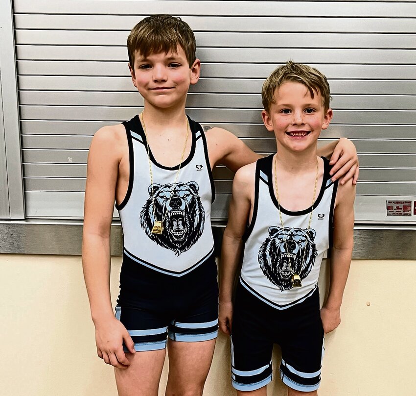 Two wrestlers competed at the Pec-Argyle Tournament on Feb. 4. Hawkin Hinderman, left, and Lawson Doty, right, both placed first at the tournament.