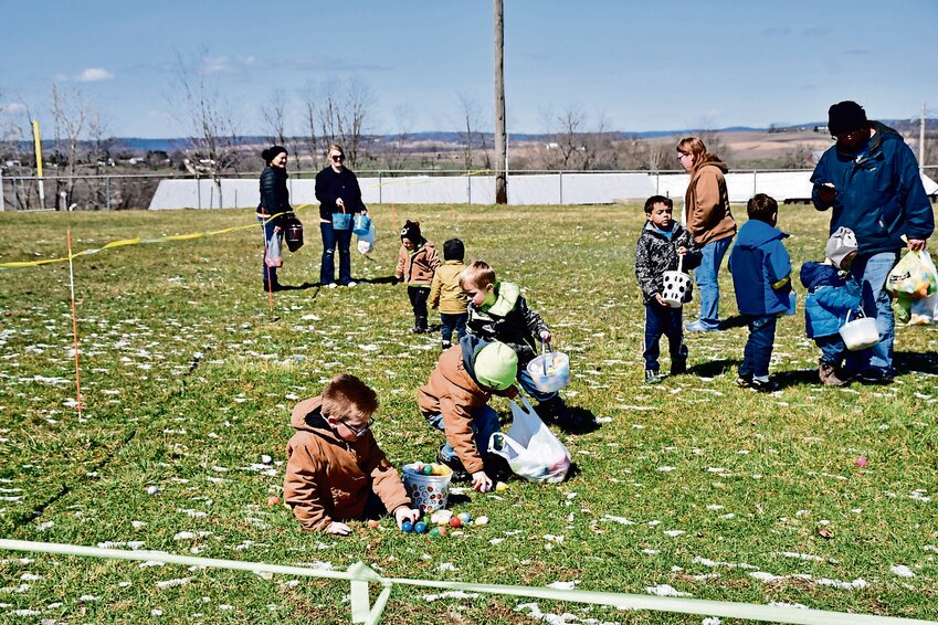 Families came out to the baseball field at Terrapin Park in Elizabeth for the Crossroads Community Church Easter Egg Hunt on March 23 despite there still being patches of snow on the ground