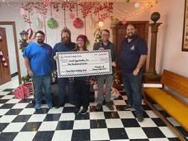 Members of the Masonic Lodge, Boone Lodge #314, in Harrison presented Ozark Opportunities, Inc. a check for $500 to help support their Holiday Fund which provides children with Christmas gifts. Boone Lodge #314 is a fraternal organization serving Boone County since 1873. Members (from left) Jackson McKenzie, R:.W:. District Deputy Grand Master; Joshua Blaine Lawrence, Ferrin Carlton, Worshipful Master Brian Roe, and Junior Warden Edward Heath Knight presented the donation. 