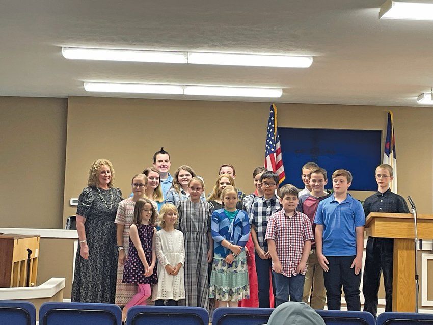 The piano students of Donna Braymer met at Open Door Baptist Church for a piano recital on Thursday, May 26. Pictured back row from left, Alex Stephens and Jacob Cochran. Donna Braymer, (third row from front), Emma Stephens, Abbie Grinder, Brooklyn Robinson, Alana Beery and special guest musician Davon Kuhns. Kelsie Wagner (second row), Alice Kuhns, Michael Adamos, Chase Miller and Marty Kuhns. Amelie Bueg (front row), Haven Jones, Graysha Brandt, Logan Aronson and Josh Cochran. Not pictured is Nora Braymer.