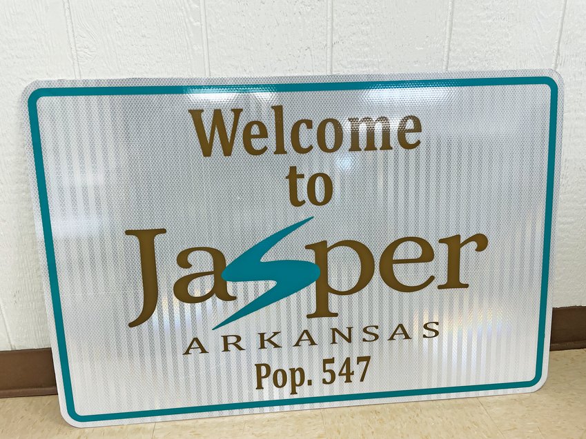 The Jasper City Council recently got to see one of the new city limit signs that will be erected soon. The new signs were purchased to replace signs currently posted. The signs included the updated population of the town, 547.