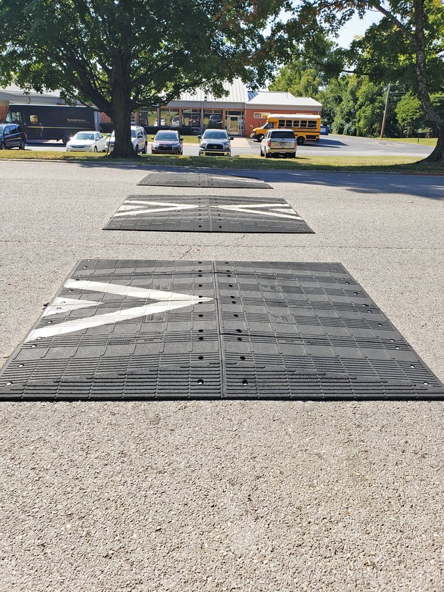 These speed cushions have been installed near Skyline Heights Elementary School to slow down traffic.