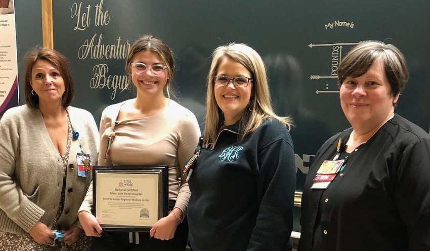 Donna Boehm (from left), Ashley Wingate, Katie Hartshorn, Sandra Guidry are a part of the team being honored with the Cribs for Kids National Safe Sleep Hospital Certification. CONTRIBUTED PHOTO