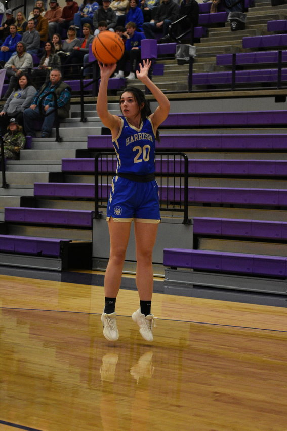 RODNEY BEAVER/STAFF   Harrison senior Marianne King shoots a jumper at Bobcat Arena on Friday evening against Berryville. The Lady Goblins earned a 49-34 non-conference win over the Lady Bobcats.