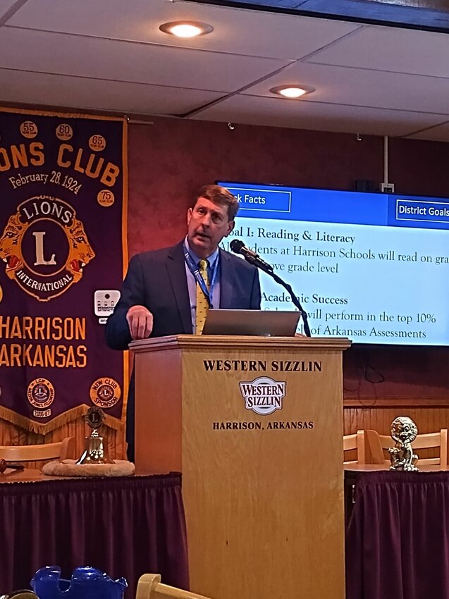Dr. Stewart Pratt, Superintendent of the Harrison School District, delivered an informative presentation during the Lions Club meeting on Wednesday, Aug. 30. JAY COOPER/STAFF