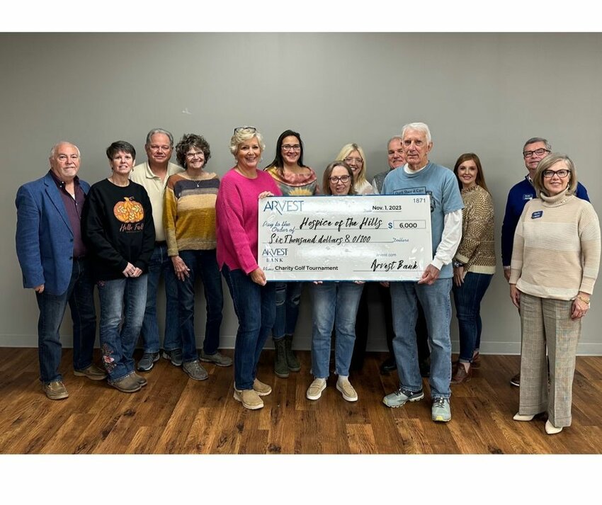 Hospice of the Hills was one of three non-profits Arvest Bank donated $6,000 to from the proceeds of the Charity Golf Tournament. CONTRIBUTED PHOTO