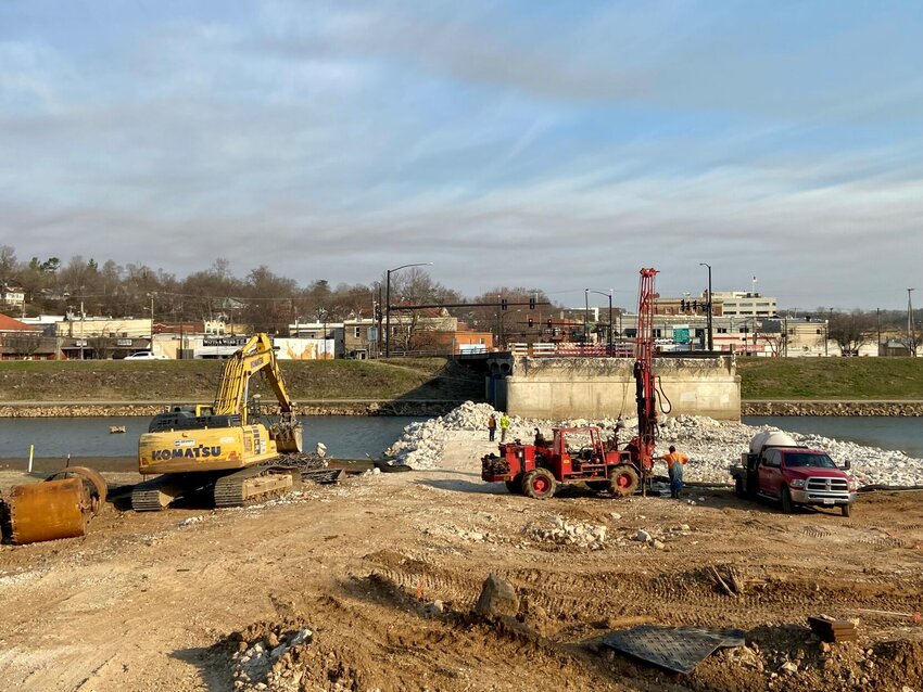 The Main Street Bridge in Harrison is nearly demolished on February 27. The work continues at a steady pace, but the rebuild is not planned for completion until 2026. LORETTA KNIEFF / STAFF