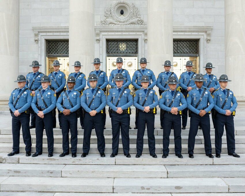 Eighteen new Arkansas State Troopers. The group was honored during a graduation ceremony in the rotunda of the State Capitol on Thursday, April 25. CONTRIBUTED PHOTO