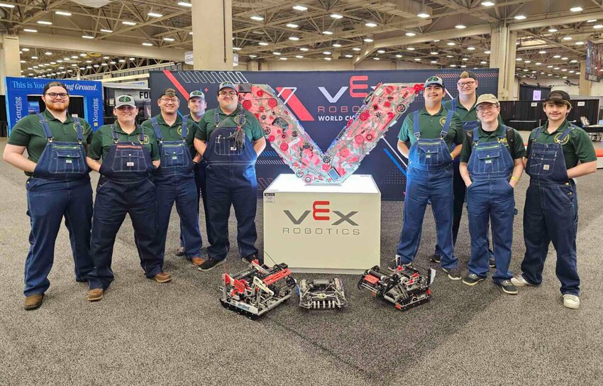 Members of the Arkansas Tech University robotics team posed for a group photo during the 2024 VEX U World Championship in Dallas, Texas. CONTRIBUTED PHOTO