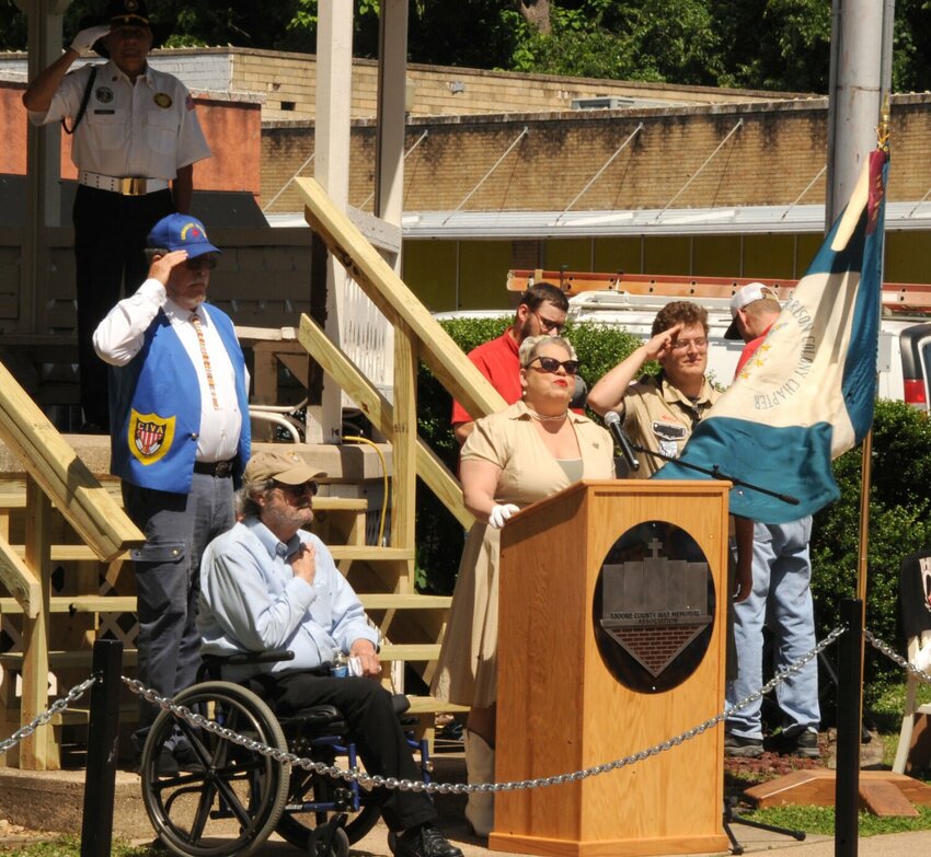 Shelly Watson sings the National Anthem at Monday's Memorial Day event held at the Boone County Courtpark.