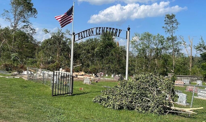 Destroyed pavilion at Patton Cemetery near Pyatt in Marion County. JEFF DEZORT / STAFF