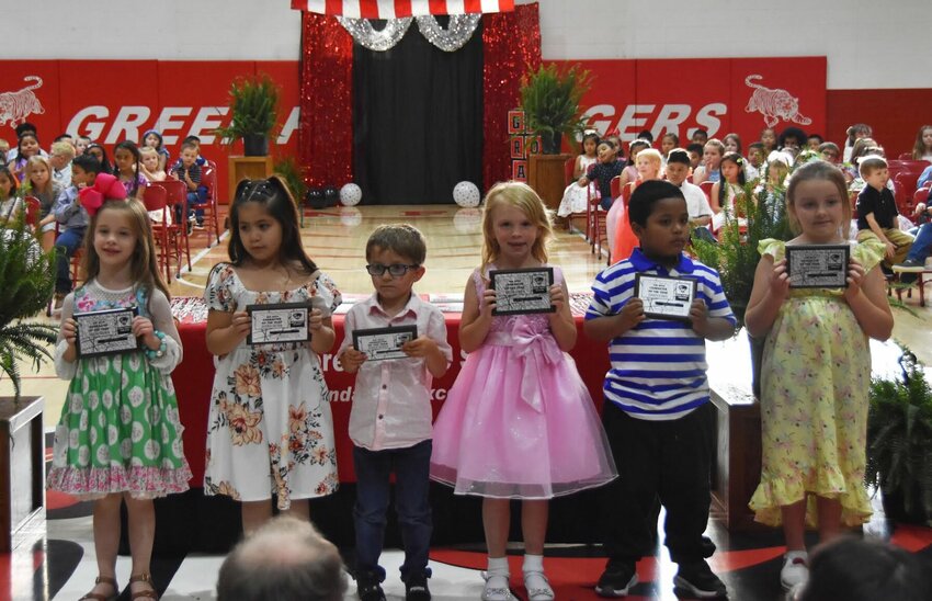 First Grade: Front Row (left to right) Esteban Rios, Paw Paw, Thiago Rabanales, Abigail Ramirez. Back Row (left to right) Mia Saldana, Sharon Gonzalez.