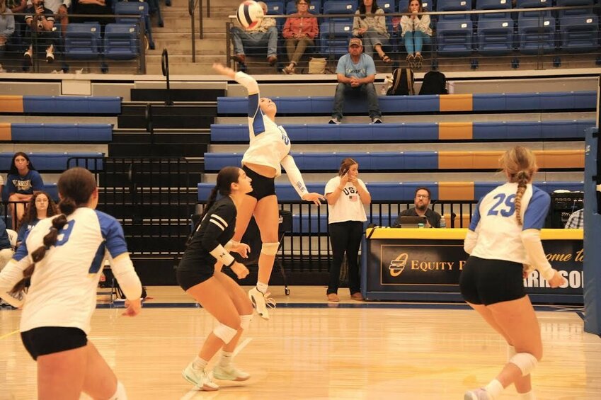 CONTRIBUTED PHOTO/LEE H. DUNLAP


Harrison's Mackenzie Ducharme elevates to spike a volleyball in action at Goblin Arena. On Thursday night, the Lady Goblins fell to Siloam Springs in 5A-West action, 22-25, 25-22, 25-15, 25-20. The squad is now 1-1 in league play.