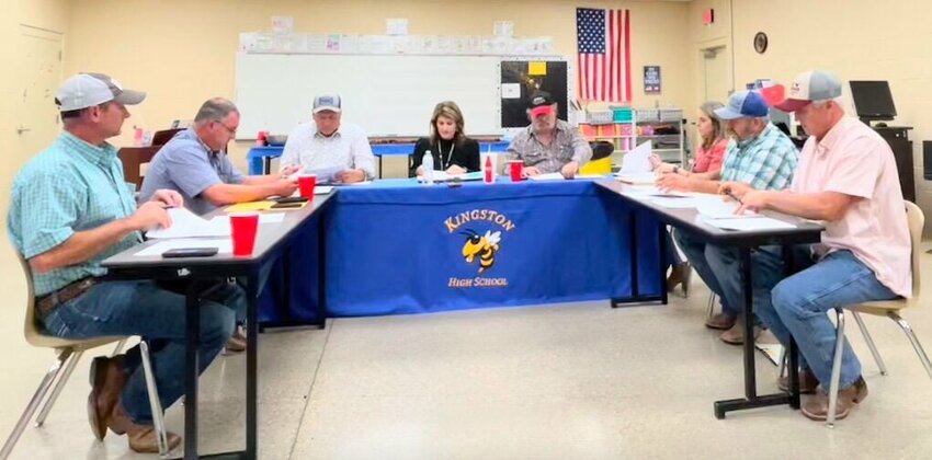 The Jasper School District Board of Education held its regular monthly meeting Monday night, Sept. 16, at the Kingston School campus. Traditionally, the board conducts business at the start of the school year by visiting the remote campuses. The board will hold its next regular meeting at the Oark School campus on Oct. 21. JEFF DEZORT / STAFF