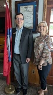 Mark White — Executive Director of the Arkansas Teacher Retirement System, and Lisa Bailey attend the September meeting of the Boone/Newton County Retired Teachers and Support Staff (BNCRTSS). Bailey is the president of BNCRTSS and introduced White as a guest speaker at the meeting. CONTRIBUTED PHOTO