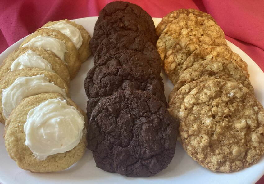 Celebrate National Cookie Month with (from left) Honey-Cornbread Cookies, Double Chocolate-Chipotle Cookies and Oatmeal Crinkles. CONTRIBUTED PHOTO / LINDA MASTERS