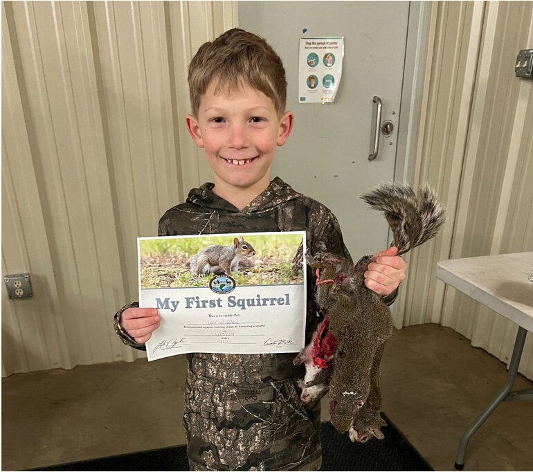 Jack Wooley, a participant in the 2024 Big Squirrel Challenge, shows off his squirrels. The Arkansas Game and Fish Commission saw record participation in the hunting event in 2024. The 2025 Challenge takes place this January. CONTRIBUTED PHOTO