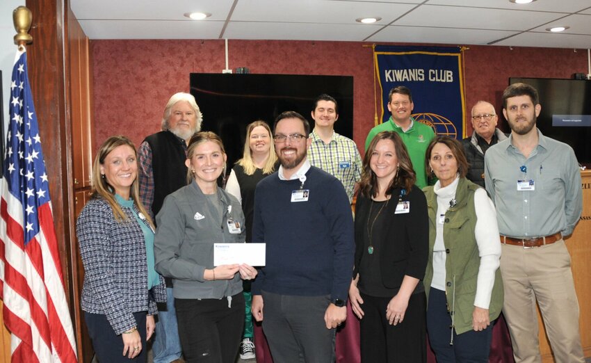 Bottom row, left to right: NARMC staff &mdash; Sammie Roberson (CEO), Brittany Martin (Director of Rehabilitation Services), Josh Bright (COO), Andrea Smith (CFO), Donna Boehm (CNO), Dan Dillard (Coordinator-Donor Relations and Grants).   Top row, left to right: Kiwanis members &mdash; Troy Massey (Kiwanis Foundation), Laura West (Kiwanis Vice President), Kyle Evatt Kiwanis President), Kyle Mallett (Kiwanis President-elect), Gene Snawder (Kiwanis Secretary). CONTRIBUTED PHOTO / LEE H. DUNLAP