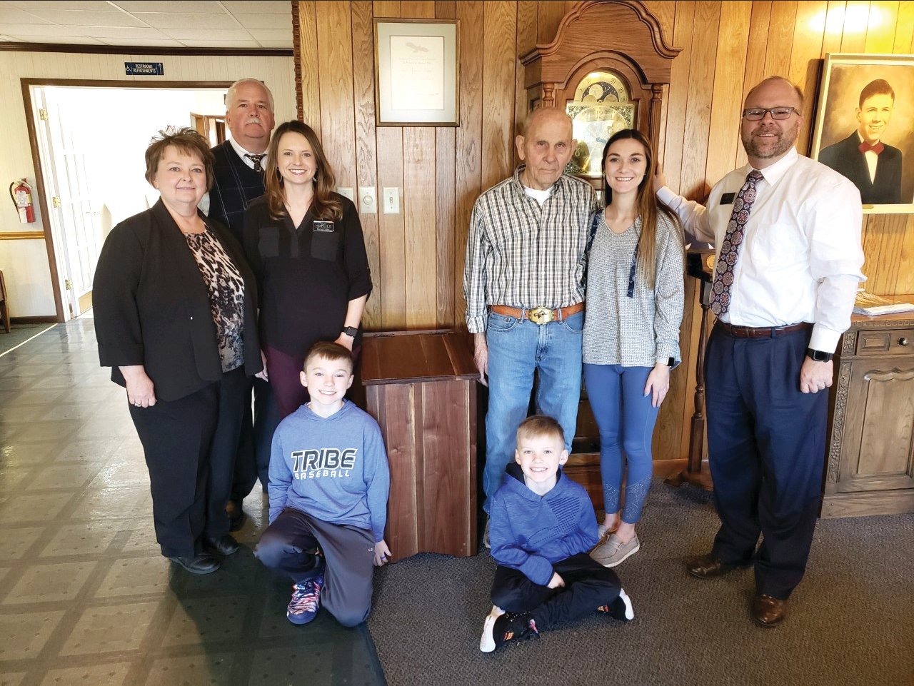 Holt Memorial Chapel took possession of their new flag receptacle in January. The box was built and delivered by Mr. Howard Moore. Pictured (standing, from left) Jackie and John Conner, Rachel Collie, Howard and Kaylee Moore (Howard's granddaughter) and Phillip Collie (seated) Conner and Carson Collie.