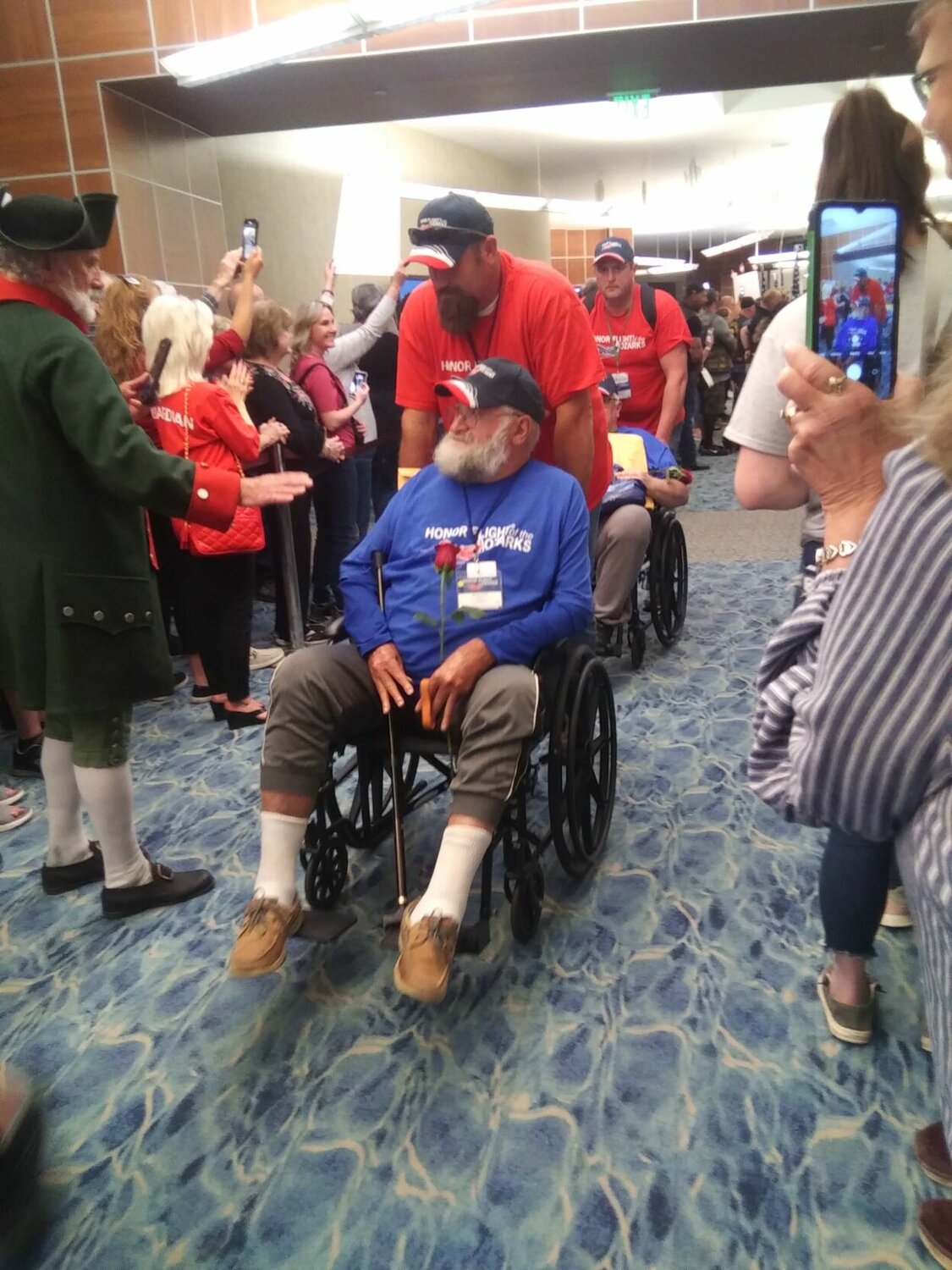 Wayne Cone is welcomed home in the Springfield, Missouri, airport with a total of 81 veterans on a recent Honor Flight to Washington DC. CONTRIBUTED PHOTO
