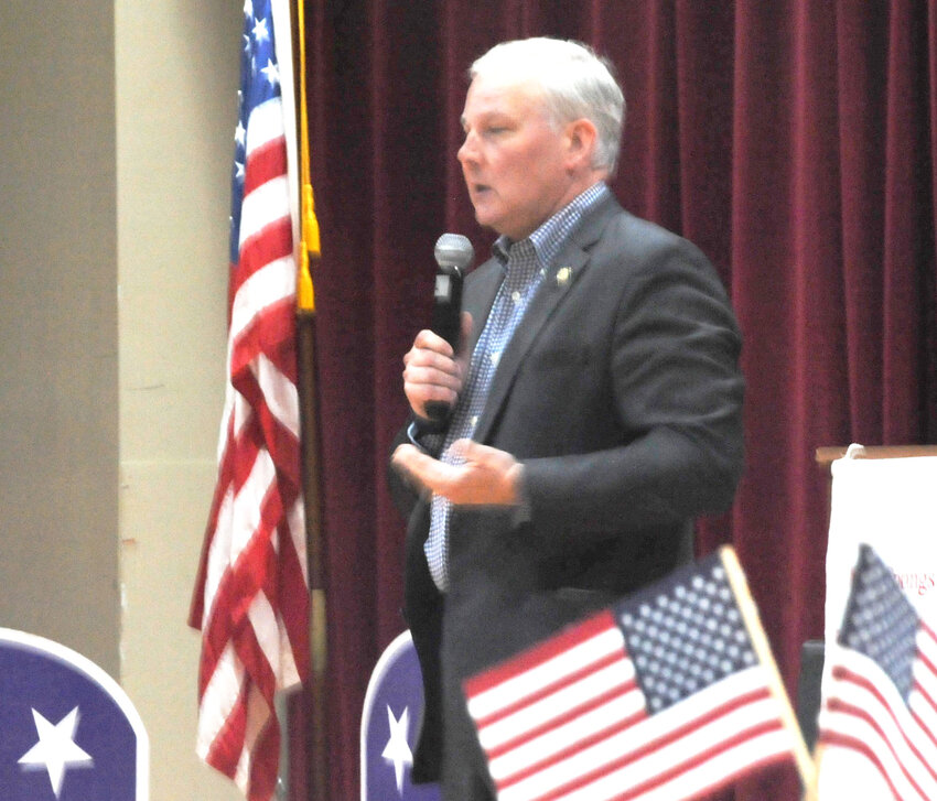 Attorney General Tim Griffin speaks to Hot Springs Village Republican Women. After his talk, he traveled to northwest Arkansas for another talk. (Lewis Delavan photo)