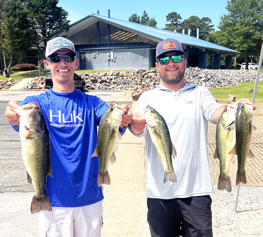 Anglers Fishing Tournament's First place team net weight Kalon Billings and Cade Gullette with 5 fish totaling 12.0 pounds. Billings was also the fisherman who caught and won his team first place in largest fish which was 4.6 pounds. (Photo courtesy of Lexie Caze)