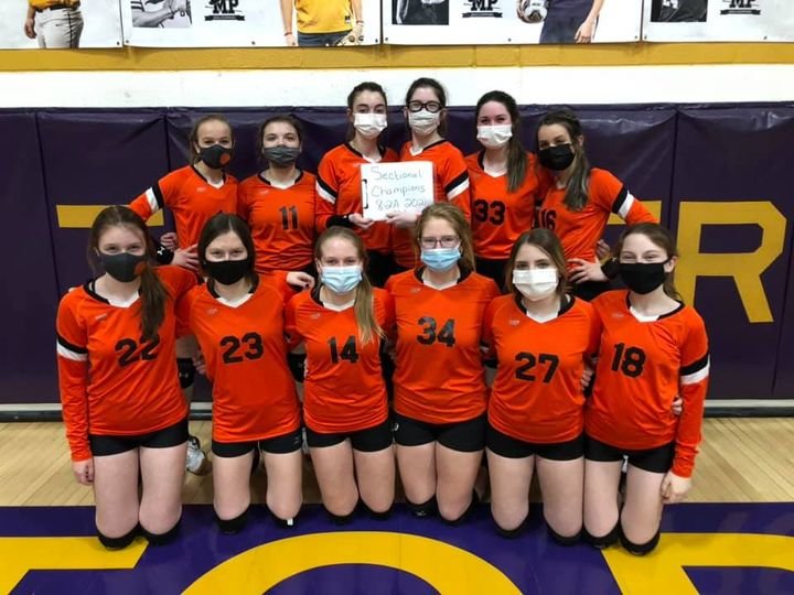 The eighth graders from the Lincolnwood Junior High School volleyball program finished off a perfect season, and a perfect career, on Thursday, March 18, with a 25-19, 25-20 victory over Mt. Pulaski in the IESA Class 8-2A sectional. Team members, in front, from the left, are Paityn Reagan, Carly Armentrout, Tori Elvidge, Audrey Germann, Taryn Love and Braylin Crawford. In the back row are Kirsten Pope, Ellie Nudo, Jazmin Seaton-Hobson, Kierstyn Denney, Morgan Cowdrey and Morgan Hampton. With no state tournament this year, the win ended the Knights&rsquo; season with a perfect 12-0 record. The eighth graders also went 27-0 last year before COVID-19 struck, and never lost a set in those 39 games.