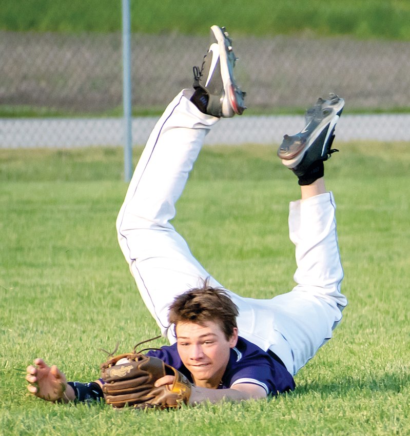 Litchfield's Bryce Hires came up with a spectacular diving catch during the Panthers' game against Vandalia on Monday, May 3. Unfortunately, the Vandals would come away with an 11-3 victory over the home team.