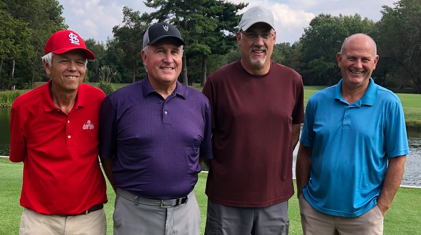 The final four of this year&rsquo;s Litchfield Country Club Club Championship, from the left, were Curt Faas, Brad Niehaus, Doug Graham and Steve Poffinbarger, who dropped in a hole-in-one on the 220-yard 10th hole en route to the overall title.