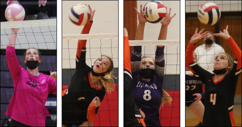Four Montgomery County volleyball players were among the 21 honored by the South Central Conference coaches on this year's all-conference teams. From the left are Litchfield's Blair Johnson, Hillsboro's Layne Rupert, Litchfield's Emma Walch and Hillsboro's Kinley Richardson.