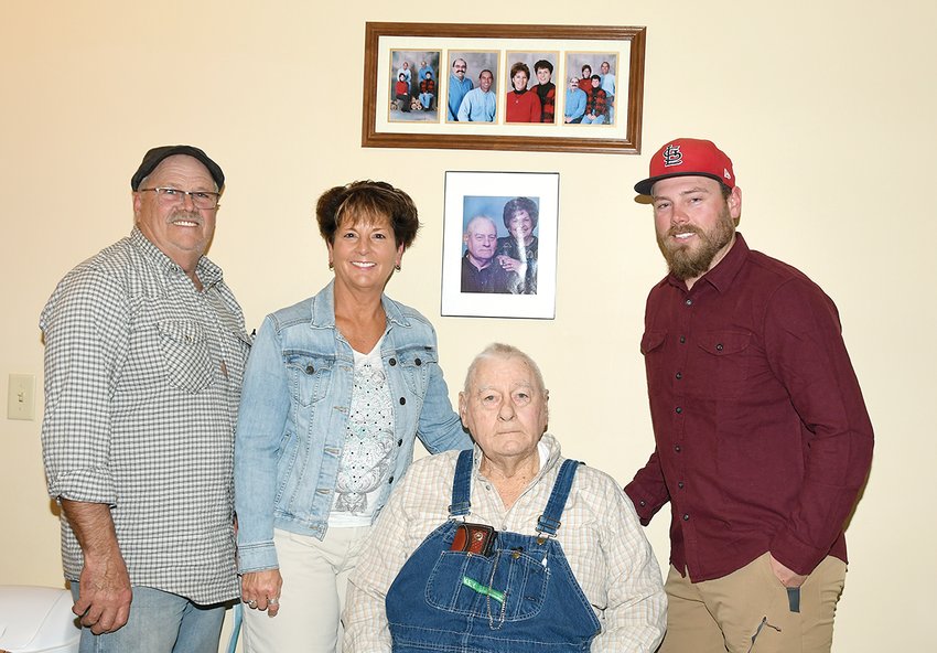Three generations of the LaVerne Young family will celebrate 40 years in business as Young&rsquo;s Roofing in Litchfield. Pictured above, from the left are Todd and Rebecca Bergman, LaVerne Young and Nic Bergman.