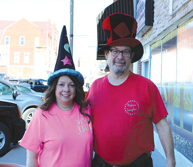 Professor Longhair, at right, is celebrating 20 years as a magician this year. He is pictured above with his trusty assistant, Mys Jill, who is also celebrating 15 years.