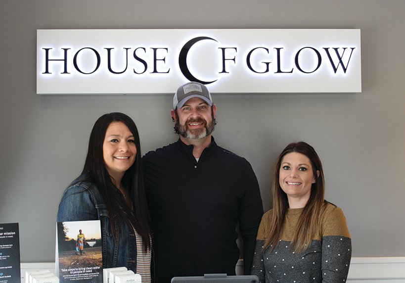 House of Glow in Litchfield, located on East Union Street, is bringing a new approach to beauty care to the local community. Pictured above, from the left, are owners Megan and Marty Stewart and Master Stylist Allison Buzick.