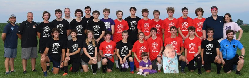 Twenty-three players from schools stretching from New Berlin to Altamont played in the sixth edition of the Grace Cup All-Star soccer game on Saturday, June 11, at Terry Todt Field in Raymond. In front, from the left, are Ethan Lentz, Connor Stalets, Melissa Rufus, Josh Klenke, Dima Powell, Grace Conner, Charlotte Herschelman, Reece Butcher, Levi Weir, Caleb Stevens, Spencer Hoehl and referee Brock Eddings. In the back row are Coach Travis Matthews, Coach Matt Lentz, Josh Bauman, Joe Mattson, Coach Dave Mattson, Matt Page, Lukas Moore, Devin Speiser, Cameron Crow, Brayton Strawkas, Austin Dohleman, Noah Klimpel, Bryce Suckow, Duncan Scheidenhelm, Adam Anderson, Carson Franks and Kyle and Mary Herschelman. Not pictured are assistant referees C.J. Matthews and Kenny Lauderdale and ball boys Cody Matthews, Connor Billington and Lucas Stewart.