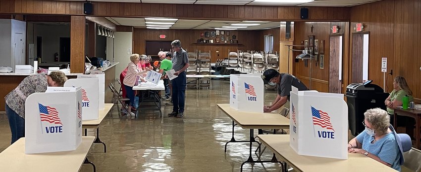 By 2 p.m., nearly 100 registered voters from Bois D&rsquo;Arc Township had made their voices heard, with the assistance of election judges Susan Holt, Barb Stottler, Carol Hupp, Junita Stieren and Julie Jones. That number would nearly double by the closing of the polls at the Farmersville KC Hall, with 194 voters casting ballots, more than 100 more that voted in the consolidated election in April 2021 in Bois D&rsquo;Arc Township. The increase in voting was due in part to the question on reorganizing the Panhandle and Morrisonville school districts, which would have sent students from both districts to Raymond for high school and Morrisonville for junior high. While it passed significantly in Montgomery County (508 for, 184 against), it failed by 110 votes in Christian County (250 for, 360 against) to kill the proposal.