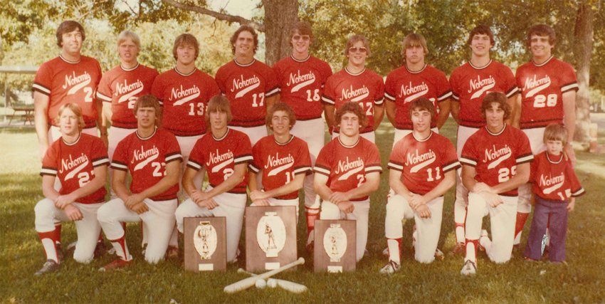 Despite going up against schools double and triple their size, or larger, the Nokomis High School baseball team made it all the way to the IHSA State Baseball Tournament in 1977, the final year of the one class system in baseball. In front, from the left, are Mark Wiseman, Ron Frazier, Charles Friesland, Richard Jachino, Phil Blazich, Jim Jachino, Steve Gonet and bat boy Kurt Davis. In the back row are Assistant Coach Mike Guidish, Roy Marquess, Greg O'Malley, Bud Foster, Mike Clavin, Curt Hagemeier, Barry Epley, Scott Keele and Head Coach Bob Davis.