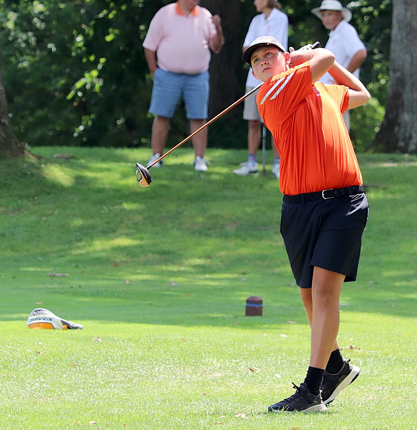 Nate Brockmeyer shot a team-best 76 at the Meridian Earlybird Invitational on Thursday, Aug. 11, at the Moweaqua Golf Course. As a team, Brockmeyer and the Lincolnwood-Morrisonville boys shot a 366 to finish third in the 12-team tourney.