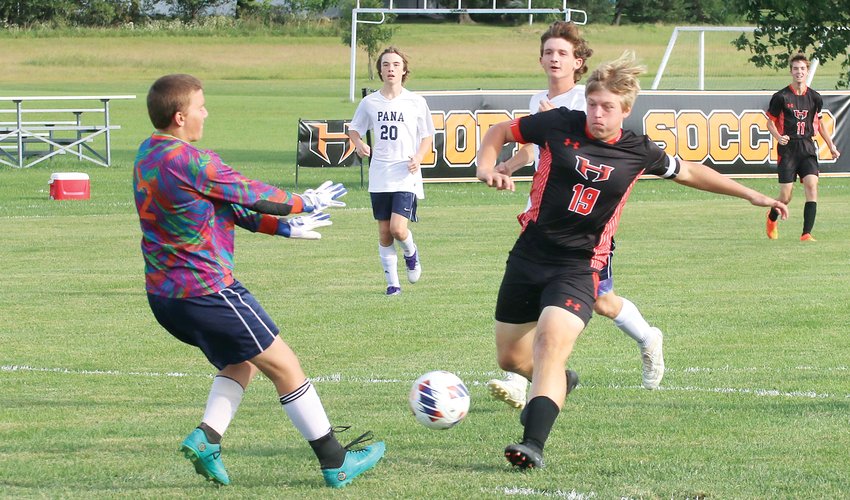 Just 42 seconds into the game, Hillsboro senior Kyle Butler scored his first career goal as the Toppers hosted Pana for senior night on Thursday, Sept. 22. Butler would add three more goals by the time everything was done as the Toppers beat a shorthanded Panther squad 14-0.