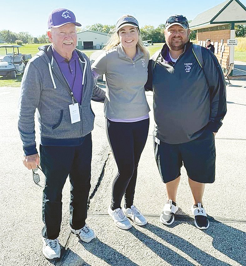 With some help from her grandfather Tony Marten and Litchfield Assistant Golf Coach Justin Ripley, Litchfield senior Laura Boston finished off her prep career on Saturday, Oct. 8, with a 47th place finish at the IHSA Class 1A Girls State Golf Tournament at Red Tail Run Golf Course in Decatur.