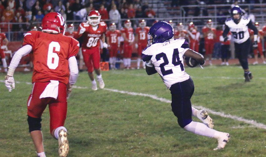 Martavious Jones had two receptions for 48 yards and scored Litchfield's third touchdown of the night on Friday, Oct. 14, when the Purple Panthers traveled to Vandalia. Litchfield jumped out to a strong start with two early scores, but Vandalia piled on 30 points in the second quarter to halt the Panthers' progress en route to a 57-18 victory.
