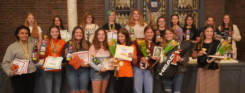 The Hillsboro High School girls tennis program held their end-of-the-year banquet on Monday, Oct. 10, at the Abbey on Broad in Hillsboro. Team members, in front, from the left, are Meriem Bizid, Chloe Martincic, Zoey Spinner, Aly Leisure, Ryder Hoover, Sally Mattson, Paige Lucykow and Jesse Balla. In the back row are Alexis Carlyle, Annabelle Wright, Brookelynn Hopley, Melissa Bell, Aubrey Reincke, Sara Milanos, Avery Reynolds, Claire Matthews, Reagan Voyles, and Rylie Jones.