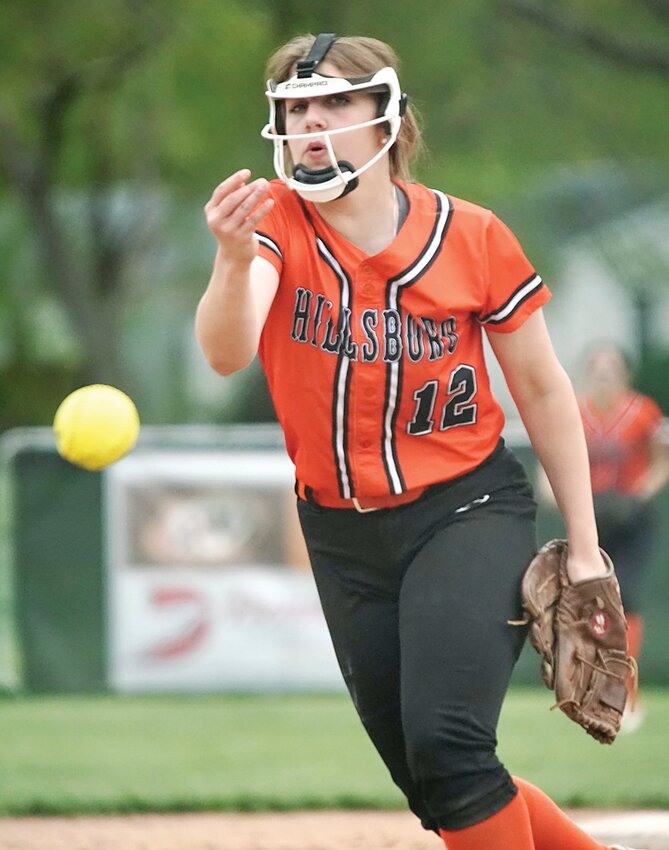 Hillsboro pitcher Anika Camp struck out four and allowed just four hits in eight innings of work against Greenville on Friday, April 21, as the Lady Hiltoppers defeated Greenville 4-1.