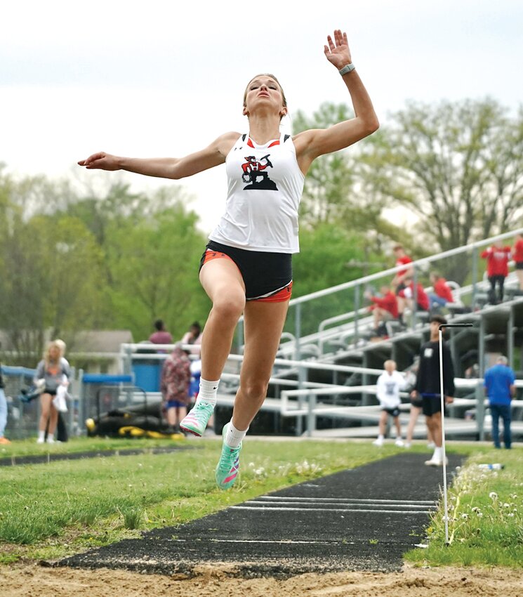 Hillsboro's Layne Rupert had a best jump of 4.21 meters in the long jump at the Greenville Comet Relays on Friday, April 21, as she and teammate Hanna Hughes finished second in the event.