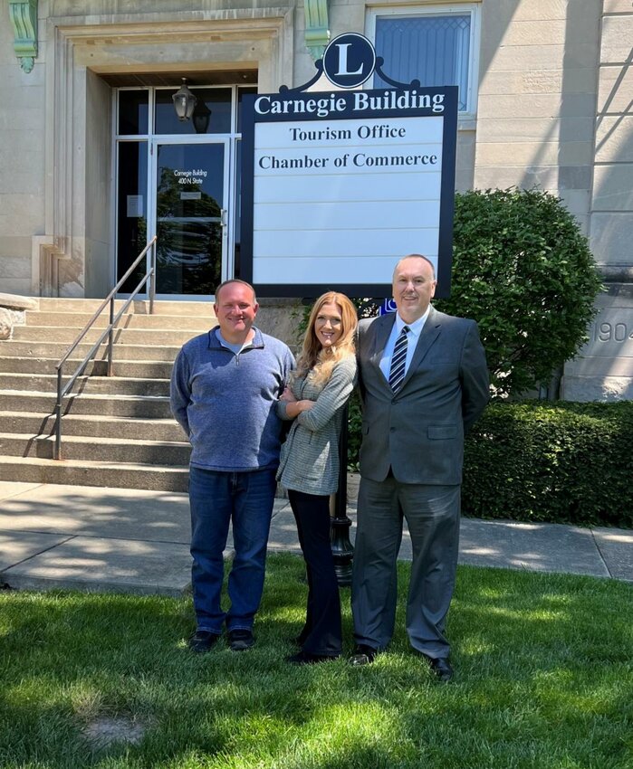 Litchfield Chamber of Commerce elected new officers during their April board meeting. From the left, are past-President Mike Strubhart, President Kassidy Paine and Vice-President John Blank. Not pictured is Treasurer Shelli Crow.