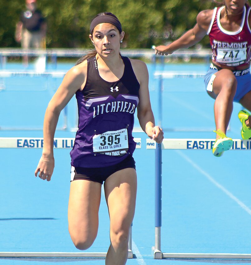For the fifth time in the program's history, a Litchfield High School female athlete medalled in the 300 meter hurdles at the IHSA State Finals. Kendall Stewart, above, placed second at this year's meet, running a personal-best 45.21.