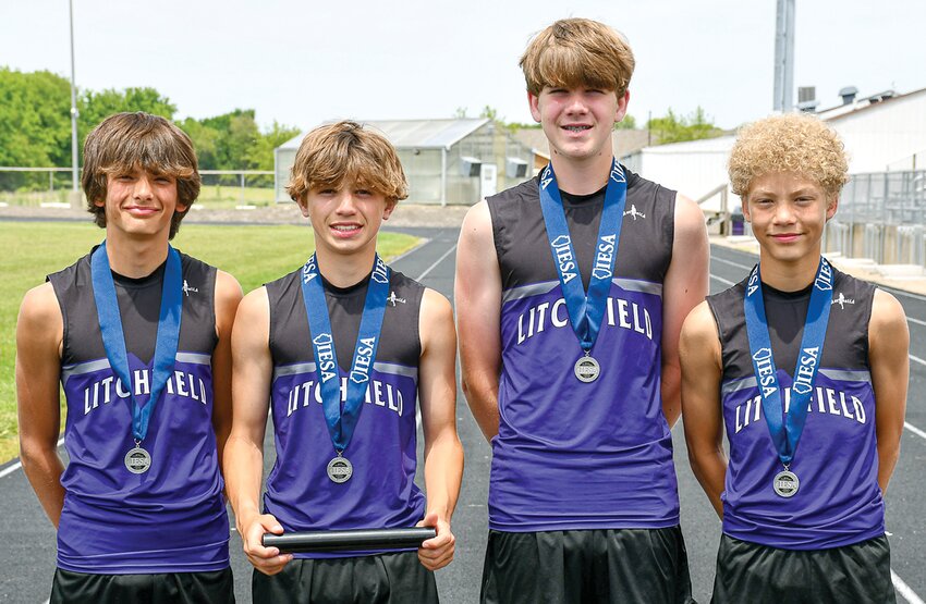 It was a trip to remember for the Litchfield Middle School boys track team as the Panther Cubs brought home five medals from state, matching the five earned by their female counterparts. Above, from the left, are Jalen Stewart, Ryker Witt, Andrew Boston and Jaxon Ray, who finished second in the 4x200 and 4x400 meter relays, with the 4x400 squad setting a new school record at 4:01.30.