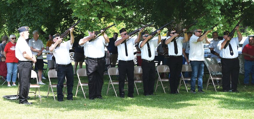 To conclude the ceremony, members of the Waples-Bauer American Legion Post #94 offered a 21-gun salute to fallen soldiers, as part of the Nokomis community Memorial Day service on Monday morning, May 29, at Memorial Park.
